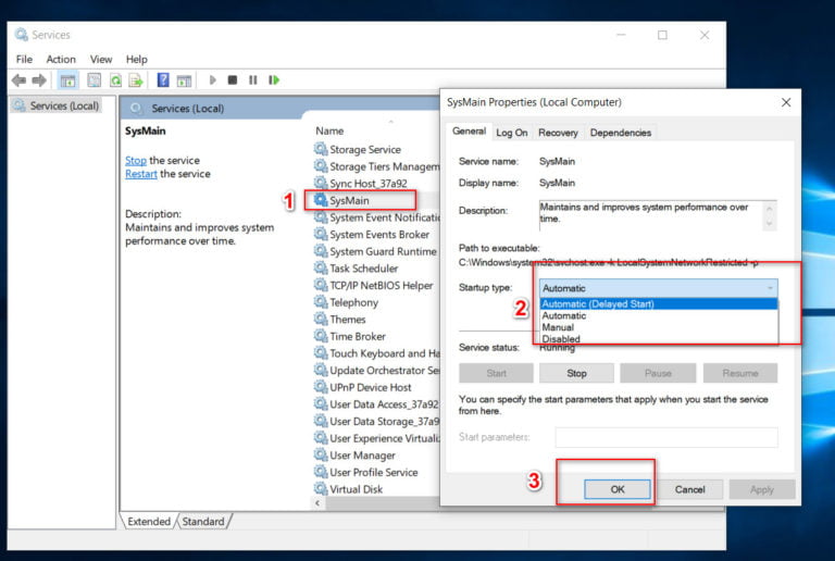 Как включить службу sysmain на windows 10
