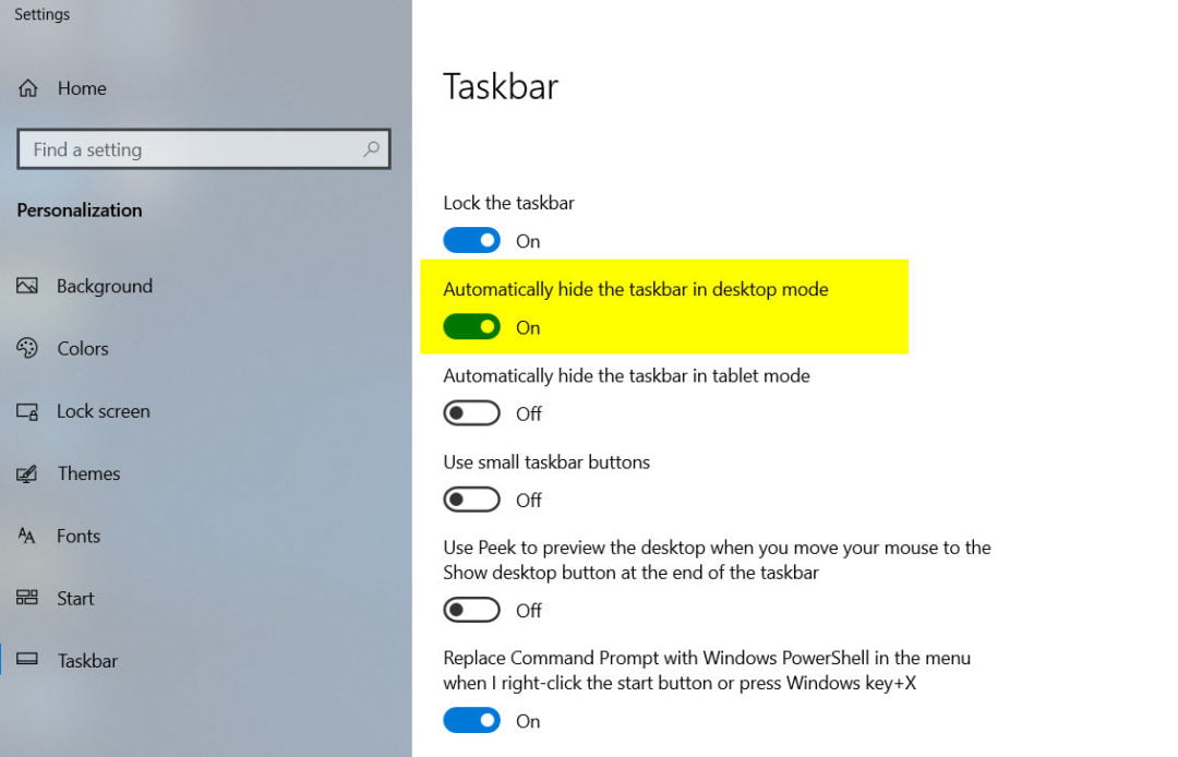 taskbar x windows 10