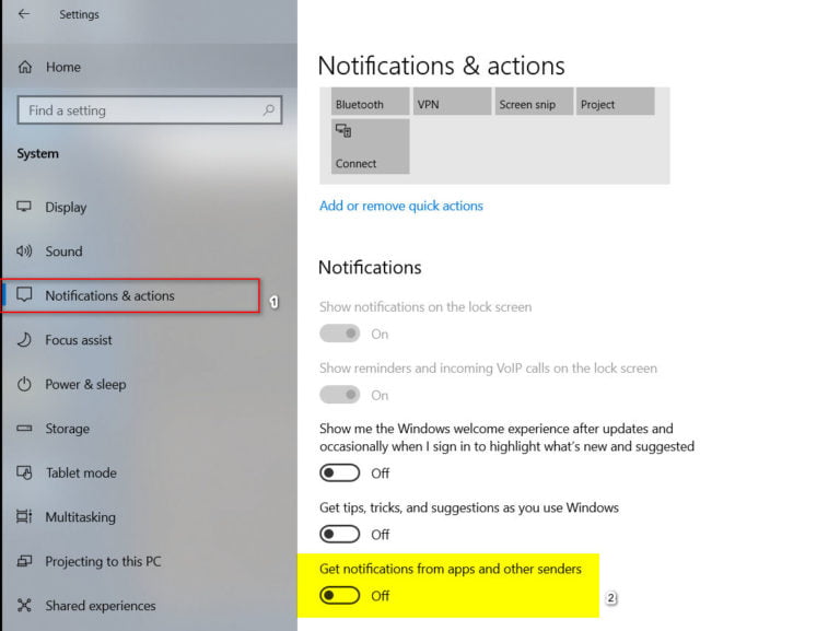 How to turn off notifications in Windows 10