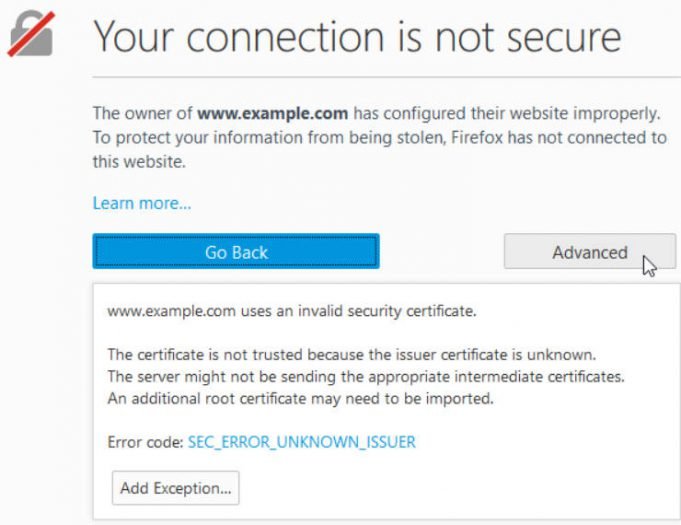 firefox your connection is not secure sec_error_unknown_issuer adguard